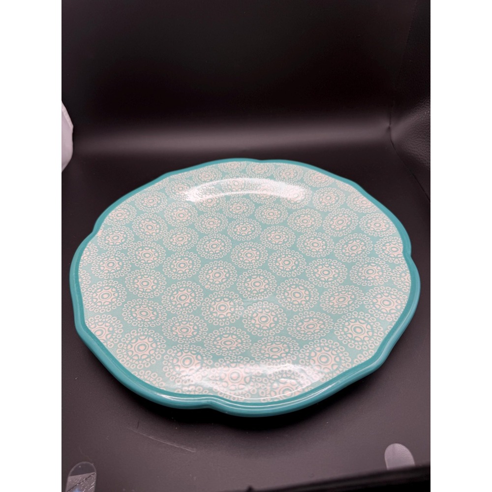 The Pioneer Woman Hyacinth 10.5" Dinner Plate Teal Scalloped Edge Stoneware